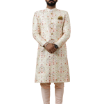 Alluring Beige Floral Thread Embroidered Sherwani for Men | Father Son Combo | Perfect Groom Wear